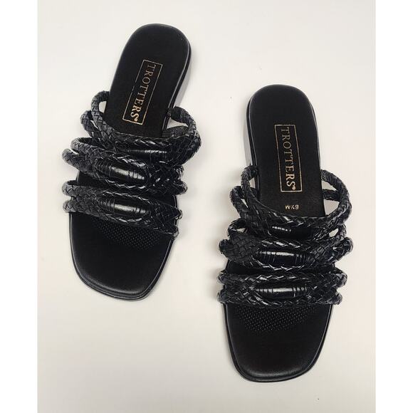 Trotters Jewel Vintage Black Leather Slide Flat Sandal Shoes Size 6.5M - Picture 3 of 10